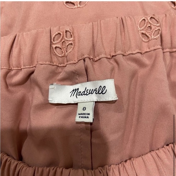 Madewell Eyelet Off-the-Shoulder Dress Dusty Rose Pink Lace Scalloped Size 0 - Picture 5 of 6